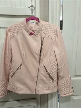 Calvin Klein Quilted Moto Jacket in Light Blush